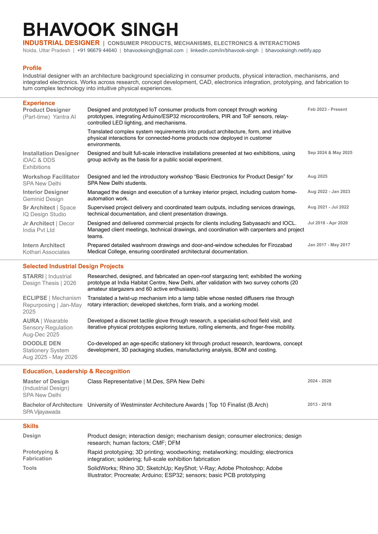 Bhavook Singh résumé preview