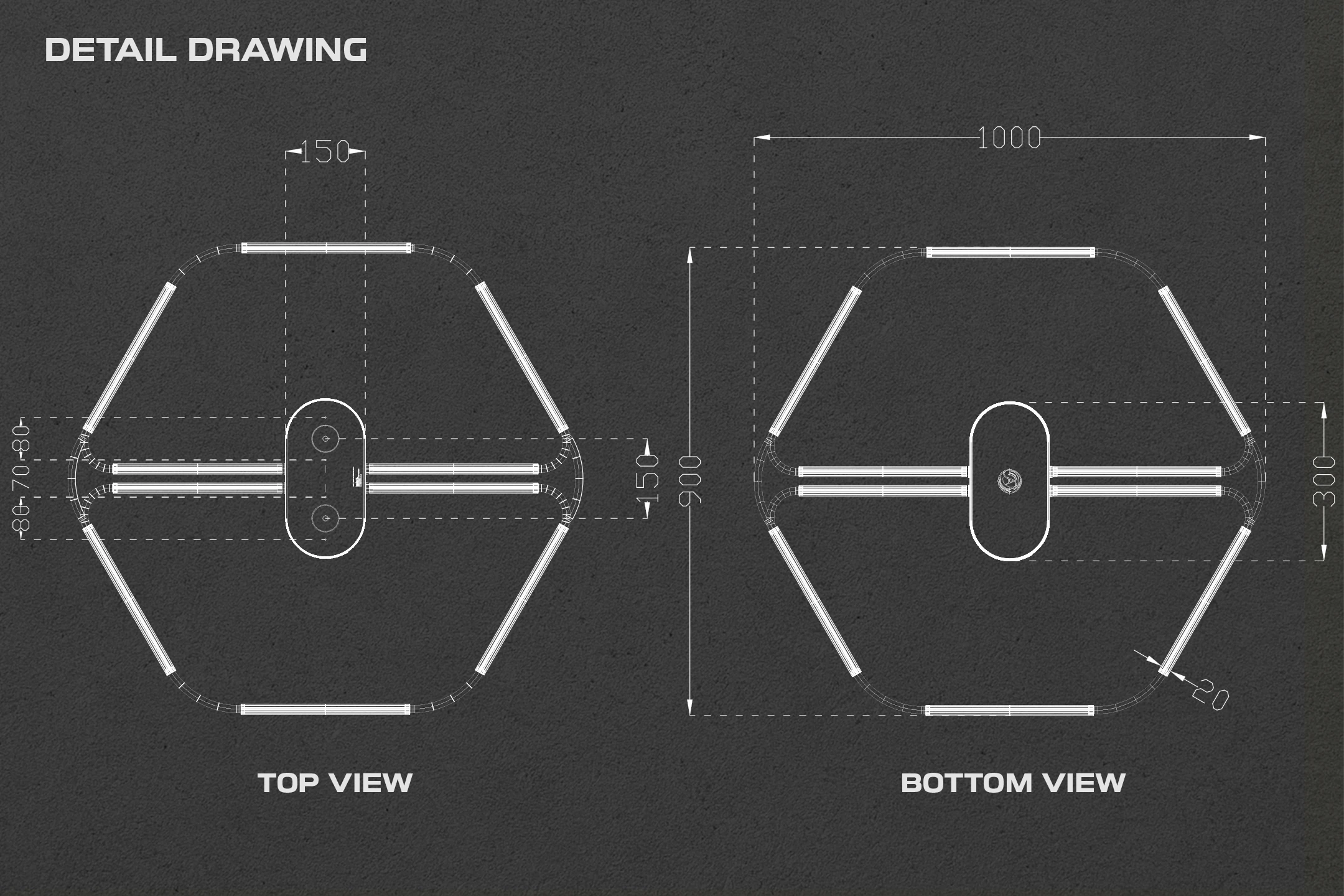 Aerionique top and bottom detail drawing with the original dimensions