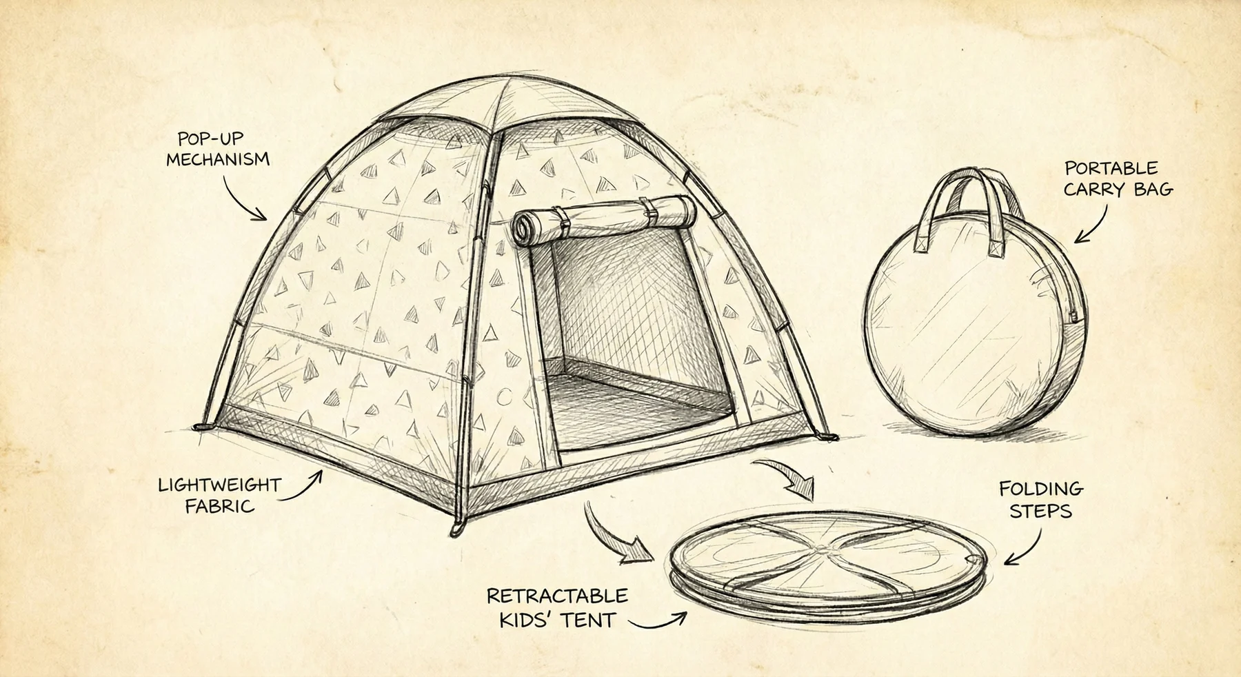 Sketch exploring a portable sensory escape tent