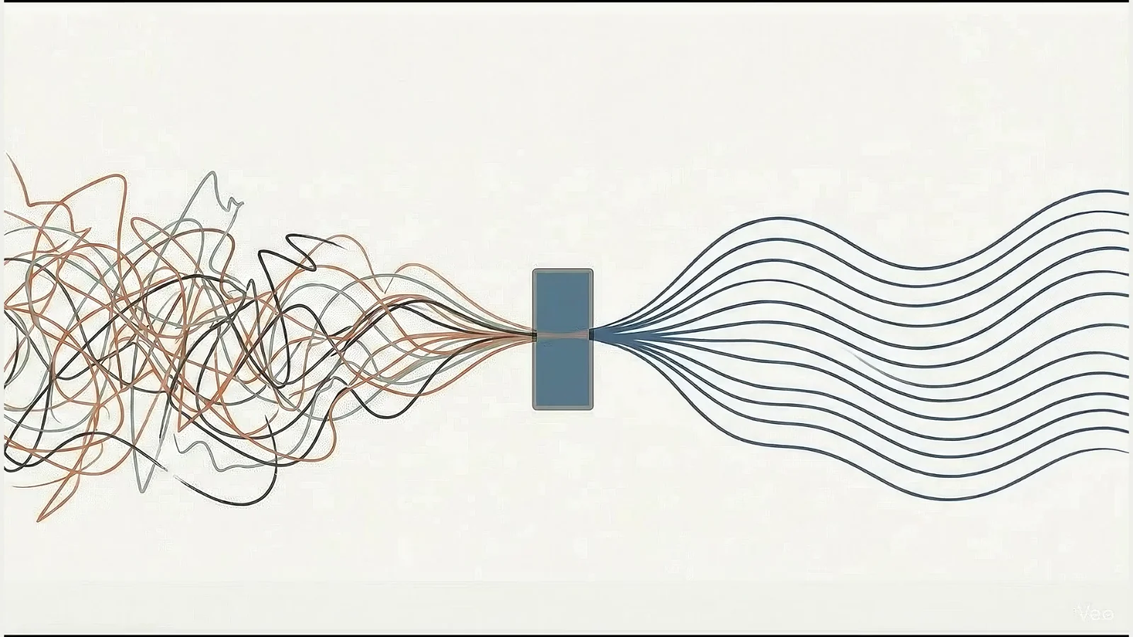 Research diagram showing tangled sensory input becoming an ordered, predictable rhythm