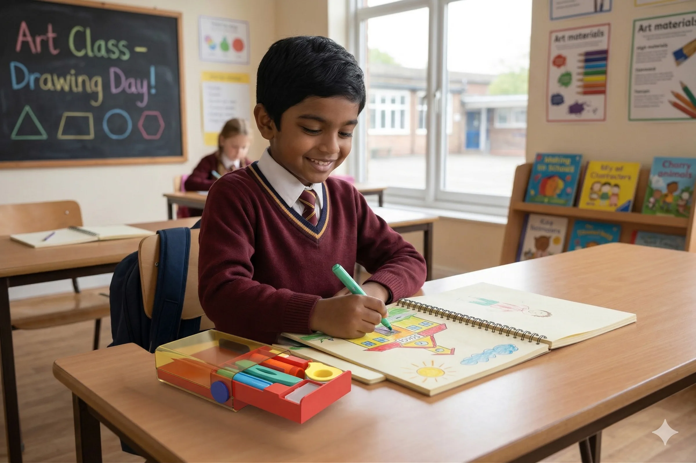 Context visualization of a student using the open Doodle Den kit while drawing in class