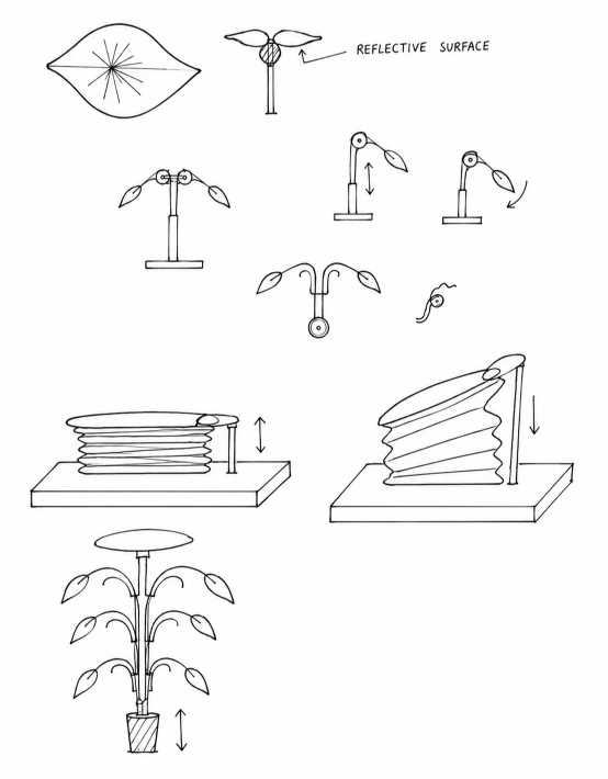 Kinetic botanical lamp concept sketches