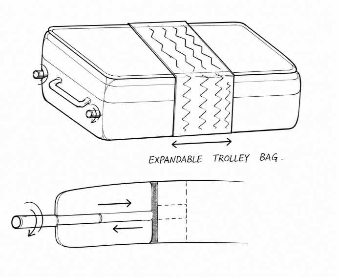 Expandable trolley bag concept sketch
