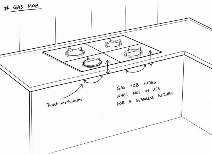 Concealable gas hob concept sketch