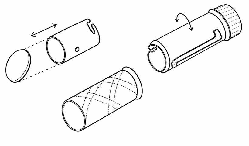 Construction study showing the slotted outer sleeve, helical inner track and rotating base
