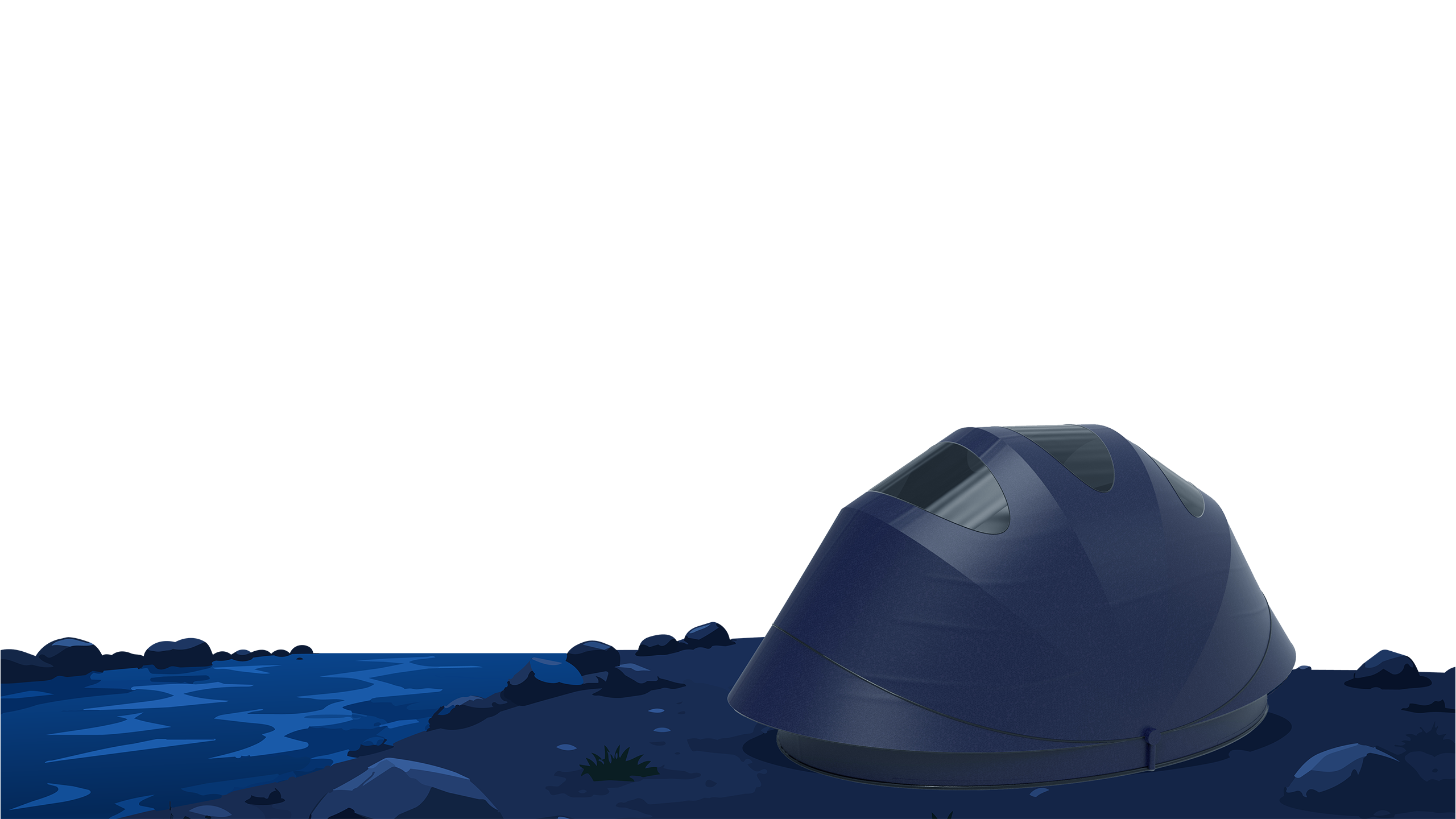 Stargazing tent in a layered mountain landscape